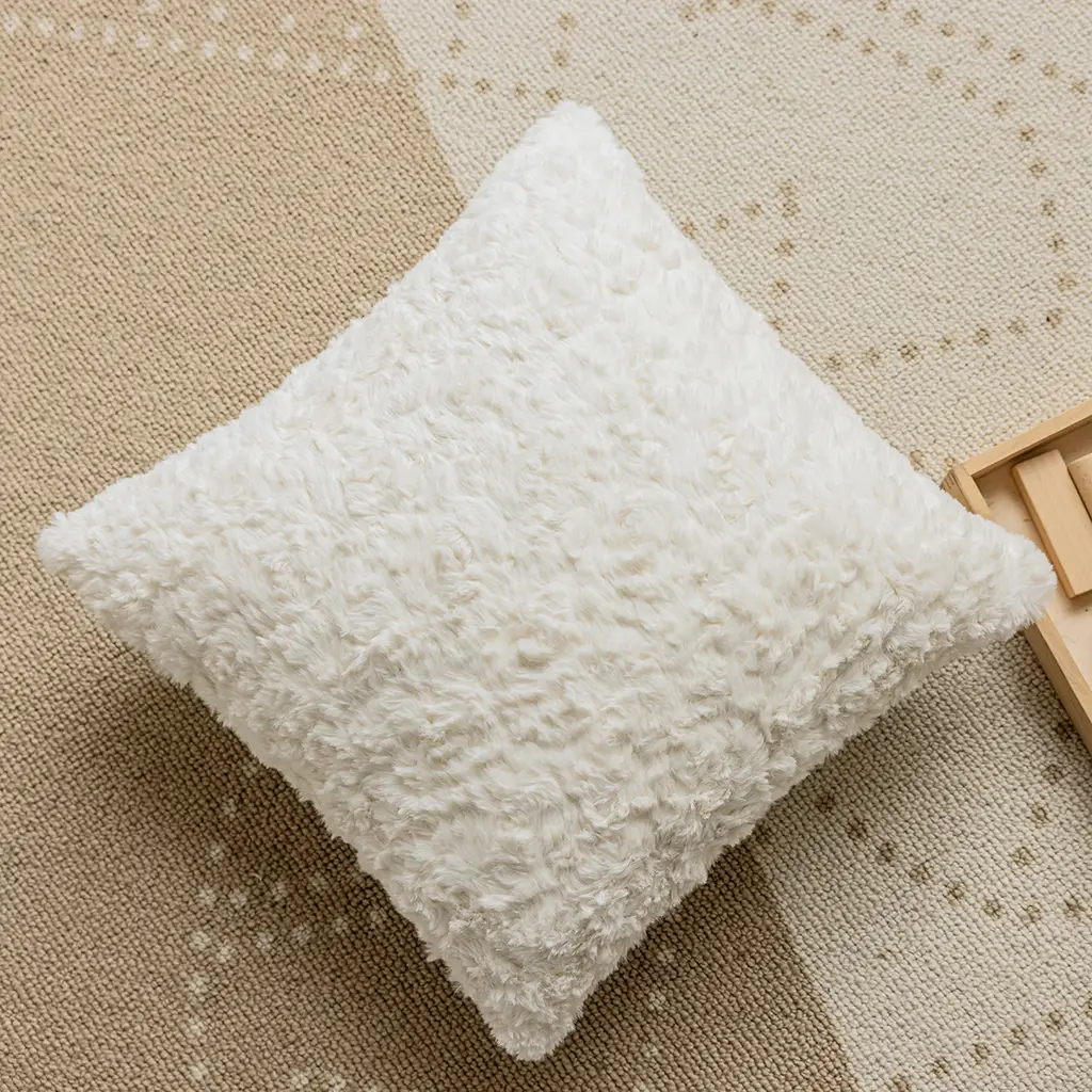 Chenille Pillow Case Living Room Sofa Bed Cushion For Leaning - Rabbit Fur Embossed 45X45Cm