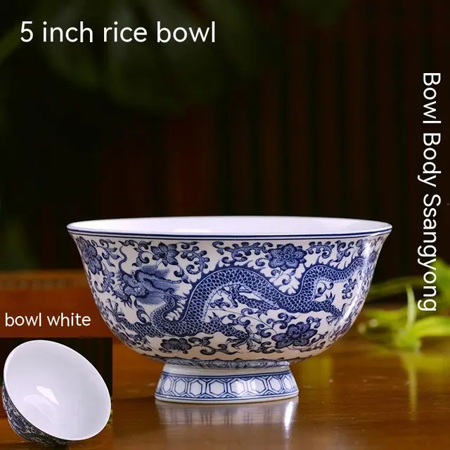 Blue And White Porcelain Bowl Dragon Pattern Antique Bone China Bowl 5 Inches - Shop at LoveMi