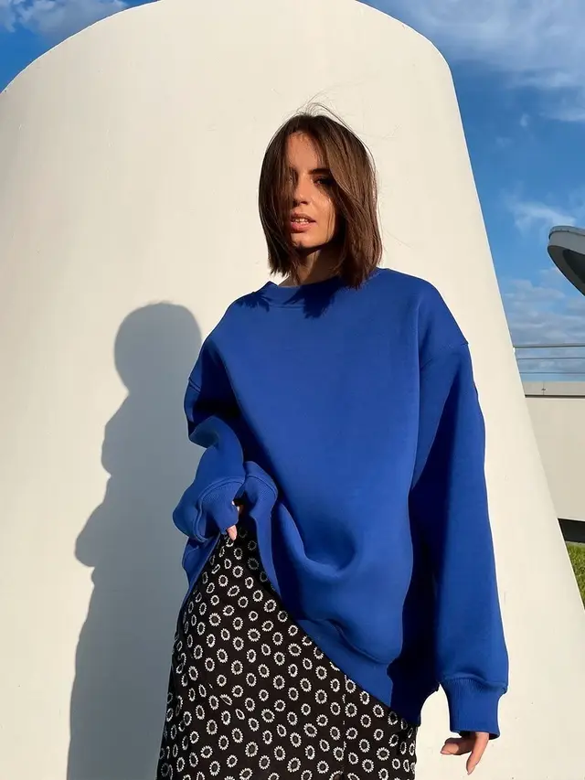 Solid Color Loose Sweater European And American Blue New Plus - Shop at LoveMi
