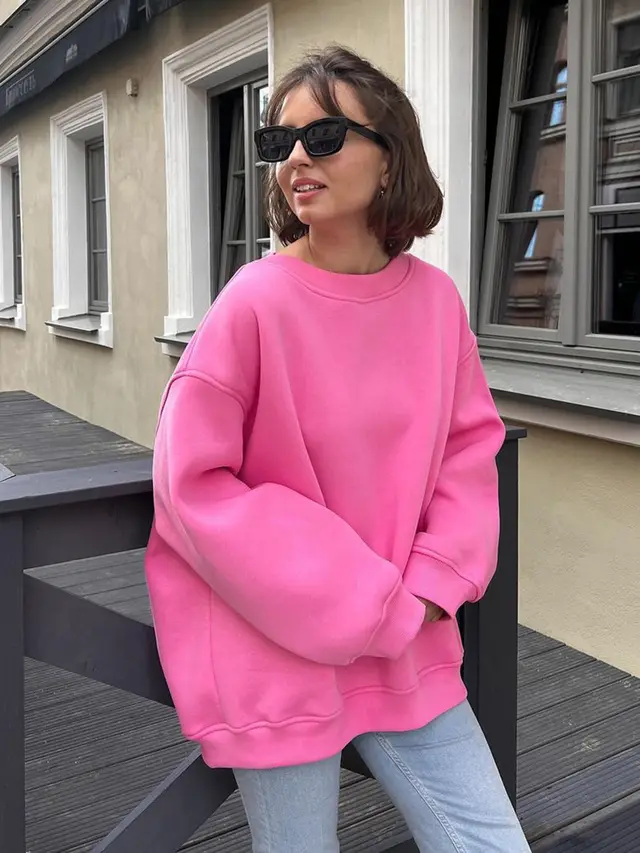 Solid Color Loose Sweater European And American Pink - Shop at LoveMi