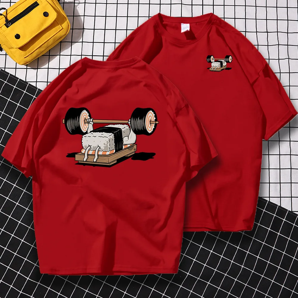 Sport Sushi Funny Anime Print New Short Sleeved - Red - View 1