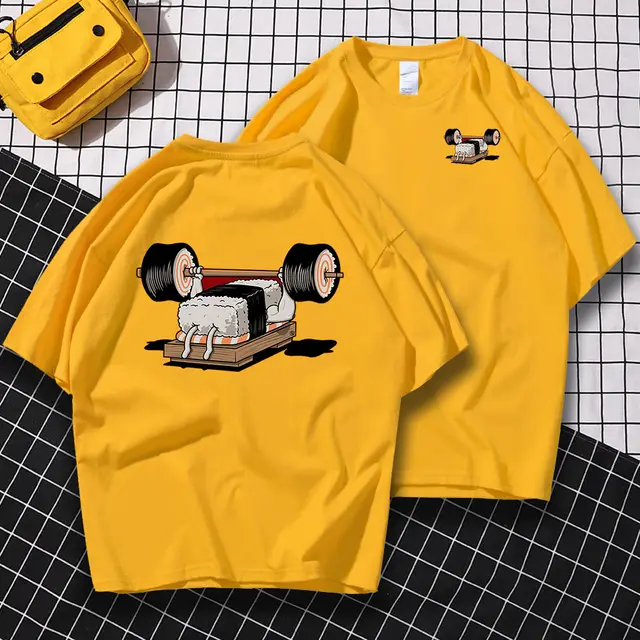 Sport Sushi Funny Anime Print New Short Sleeved Yellow - Shop at LoveMi