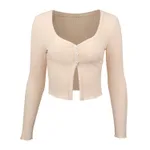 Long Sleeved Crop Cardigan Top Sexy Button Knit T-shirt - Apricot