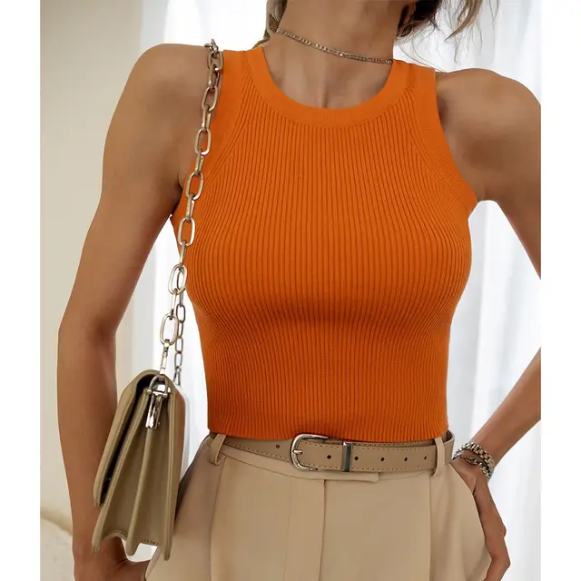 Women's Fashion Temperament Pure Color Slim Thread Inner Wear Blouse Orange - Shop at LoveMi
