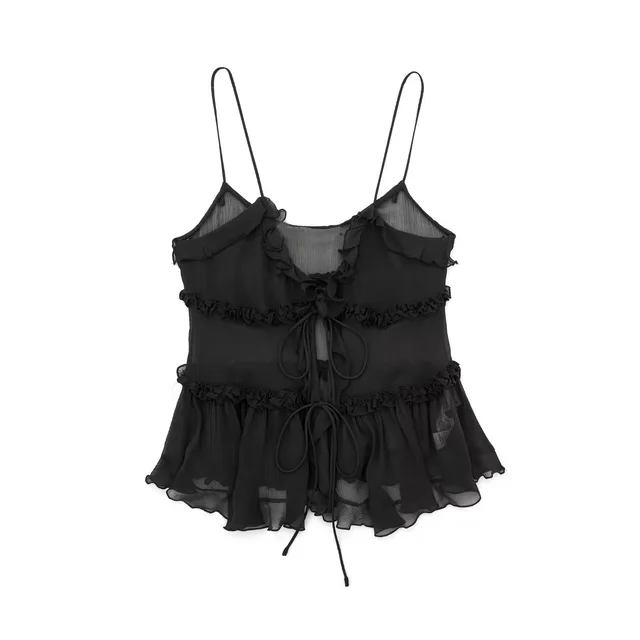 Women's Translucent Laminated Decoration Camisole Black - Shop at LoveMi