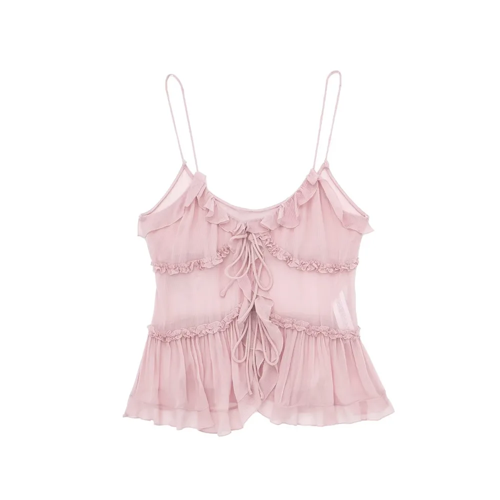 Women's Translucent Laminated Decoration Camisole Pink - Shop at LoveMi