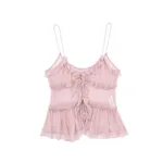 Women's Translucent Laminated Decoration Camisole - Pink