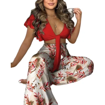 Women's Trousers Lace Up Top Suit Red - Shop at LoveMi