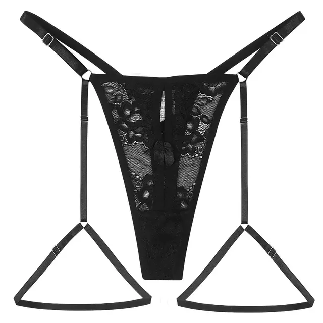 T back Lace Up Lace Pattern Breathable Underwear Black - Shop at LoveMi