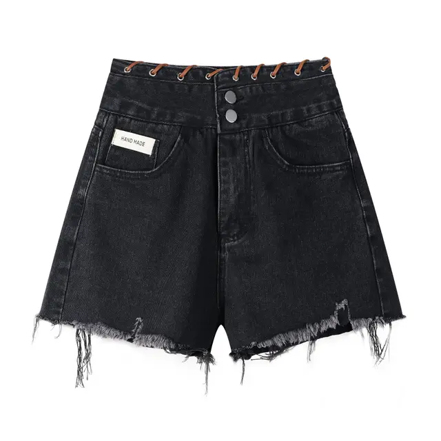 High Waisted Wide Leg Denim Shorts For Women Black - Shop at LoveMi