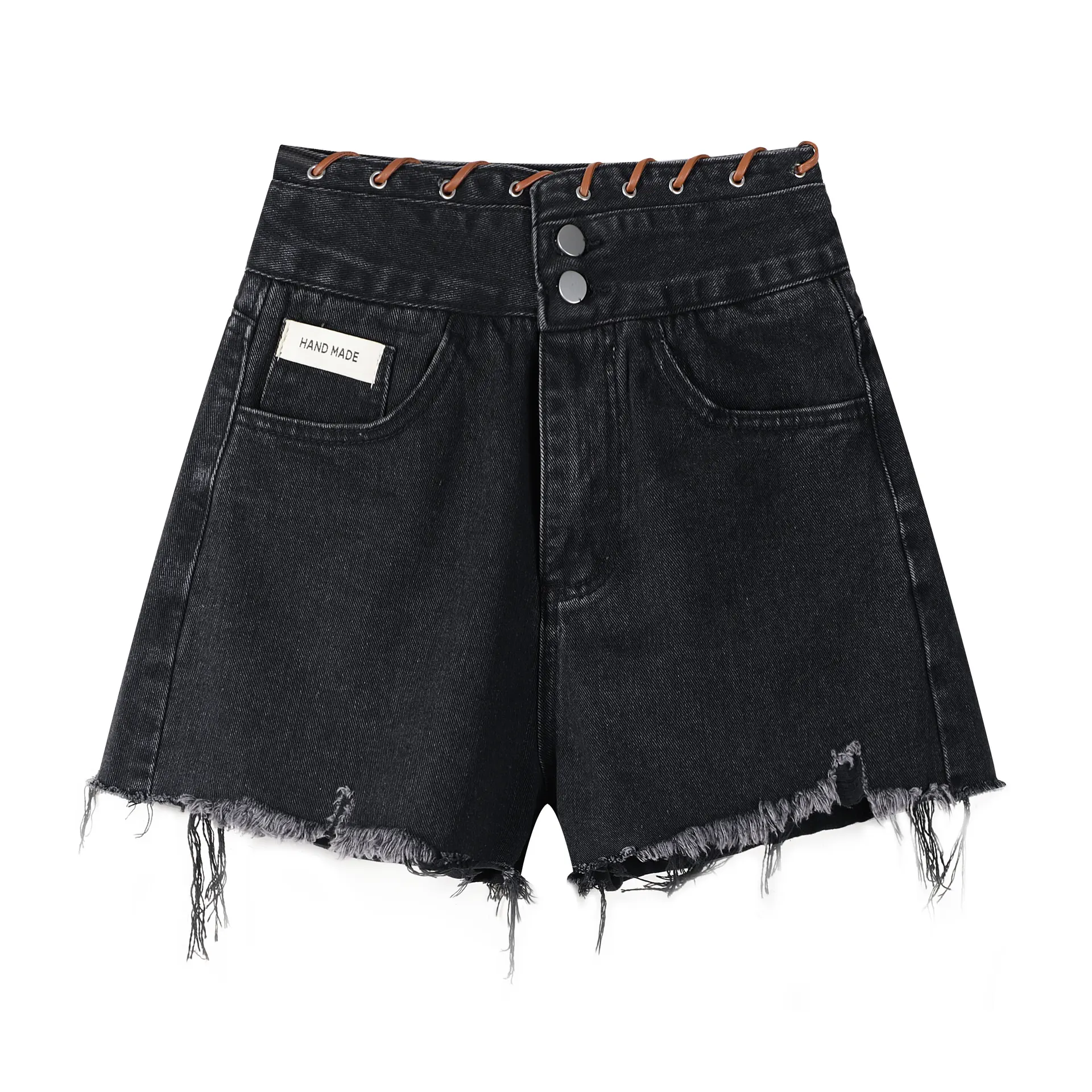 High Waisted Wide Leg Denim Shorts For Women - Black