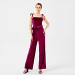 Women's New Halter Tie Velvet Jumpsuit - Red