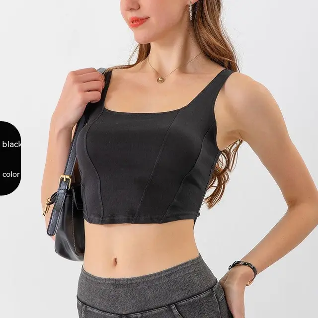 Denim Yoga Sports U shaped Stretch Vest Black - Shop at LoveMi