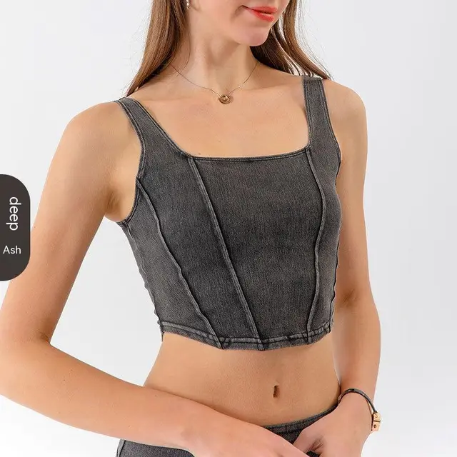 Denim Yoga Sports U shaped Stretch Vest Dark Gray - Shop at LoveMi