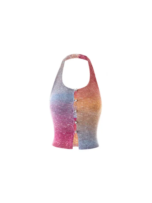 Vacation Style Rainbow Color Halter Spaghetti Straps Vest Outer Wear Slim Top Rainbow Color - Shop at LoveMi