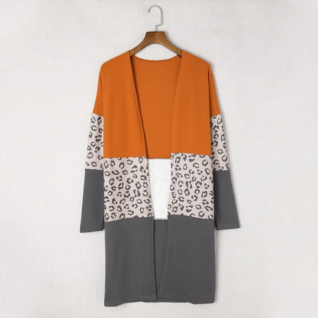 Leopard Print Cardigan Coat Women's Mid length Knitted Top Orange - Shop at LoveMi
