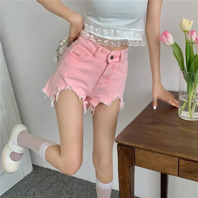 Women's Fashion Denim Shorts - Pink