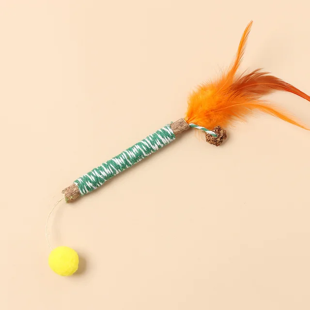 Molar Polygonum Multiflorum Feather Cat Teaser With Bell Green Rope Single Ball - Shop at LoveMi