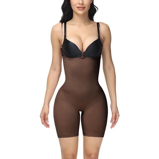 Tummy Control Panty Suspender Seamless Bodysuit Brown - Shop at LoveMi