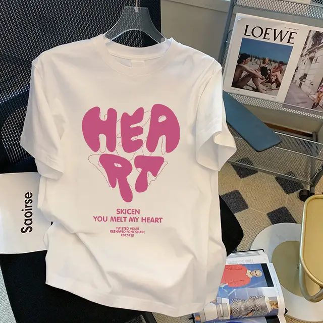 Cotton Round Neck Short Sleeve T shirt Hea Love - Shop at LoveMi