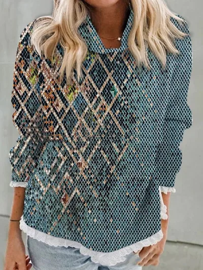 Abstract Printing Hooded Long Sleeve Sweater Style 2 L - Shop at LoveMi