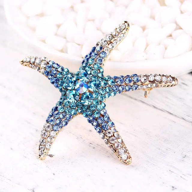 Women's Fashionable All match Diamond Starfish Brooch Xz4070B Blue - Shop at LoveMi