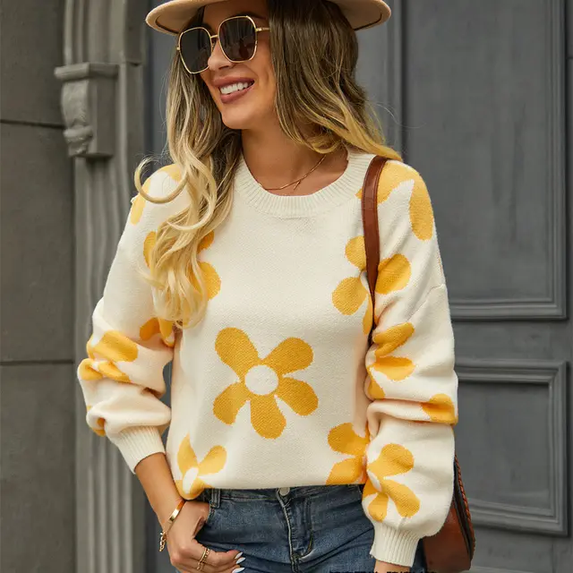 Women's Fashion Casual Printing Sweater Top Apricot - Shop at LoveMi