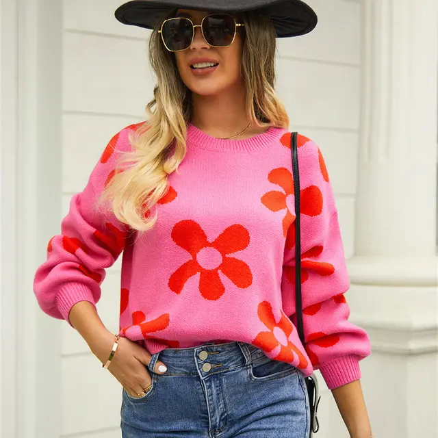 Women's Fashion Casual Printing Sweater Top Rose - Shop at LoveMi