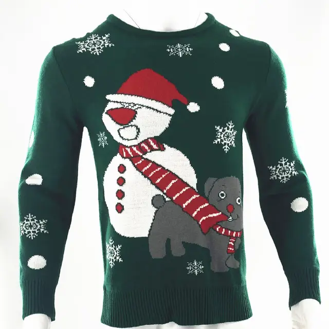 Men's Fashion Casual Long Sleeve Round Neck Christmas Sweater Emerald Green - Shop at LoveMi