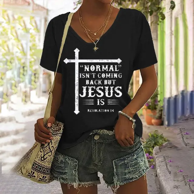 European And American Women's Clothing New Top Loose V neck Digital Printed Short Sleeve T shirt Dz 54980 Llq - Shop at LoveMi