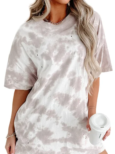 Shiying Summer New Tie dyed Short sleeved T shirt Female European And American White - Shop at LoveMi