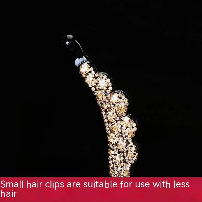 Banana Clip Ponytail Clip Barrettes Non slip Vertical Clip Rhinestone Hair Accessories Small Peach Gold - Shop at LoveMi