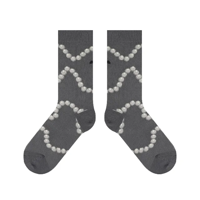 Retro Fashion Patterned Stockings Thin Gray Pearl - Shop at LoveMi