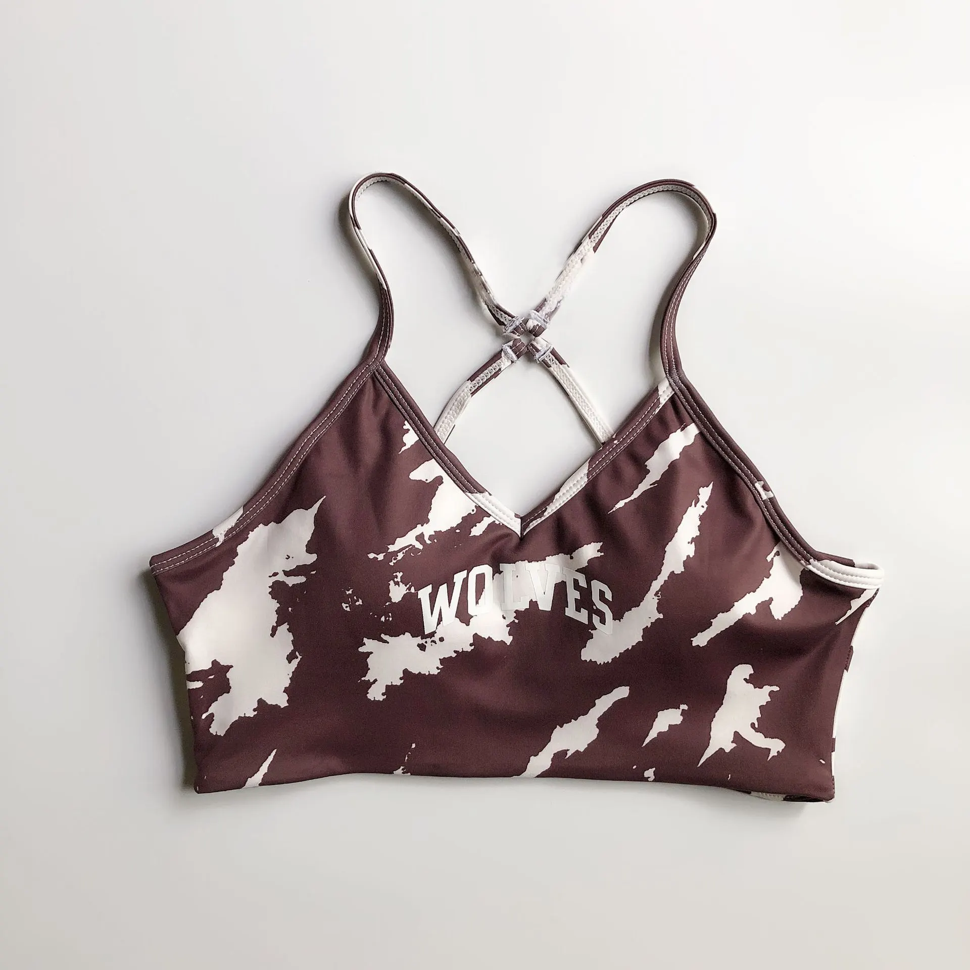 Sports Nude Feel Yoga Printed Bra - Brown White Pattern Top