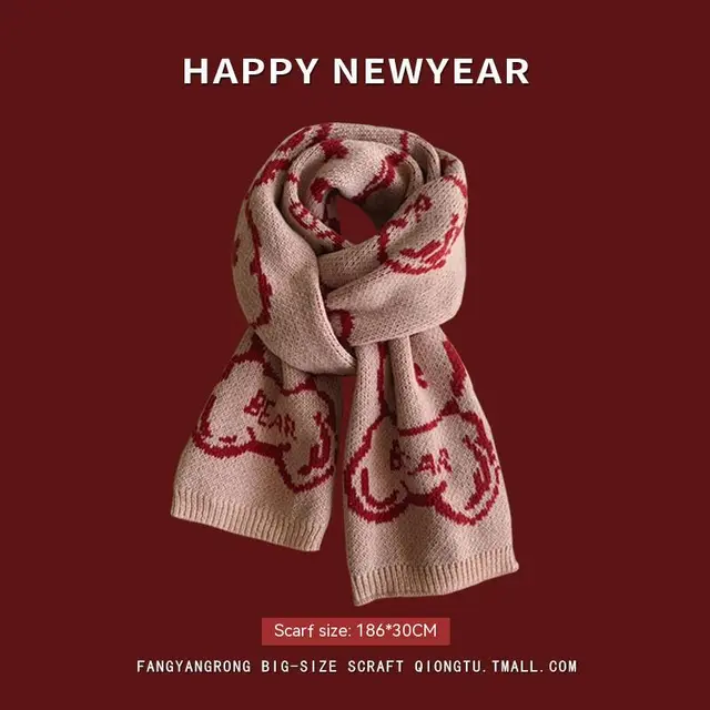 Christmas Knitted Wool Keep Warm Scarf Bear Bears In Succession Pink - Shop at LoveMi