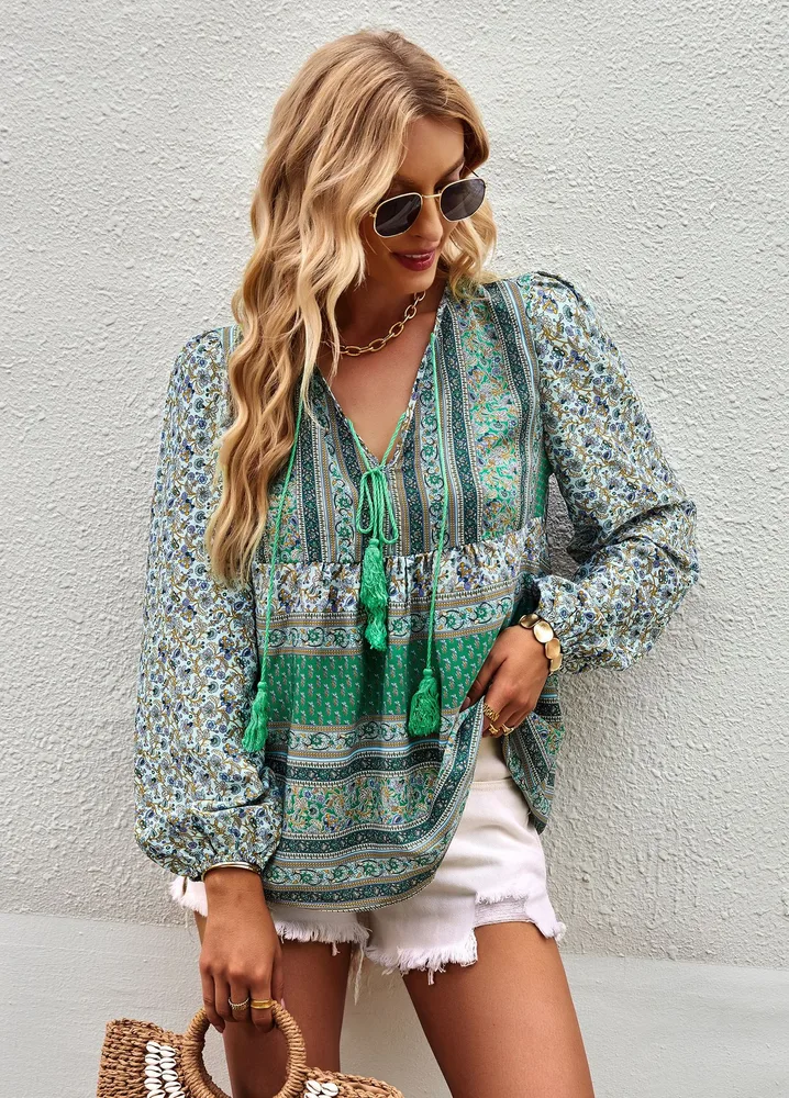 Bohemian Temperament Shirt Spring And Autumn New Green - Shop at LoveMi