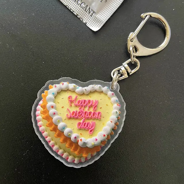 Happy Birthday Cake Acrylic Keychain Pendant Vintage Lovely Bag Accessories Yellow Cake B - Shop at LoveMi