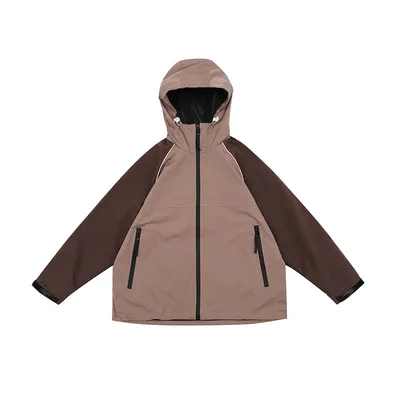 Men's And Women's Fashion Retro Colorblock Hood Shell Jacket Brown - Shop at LoveMi