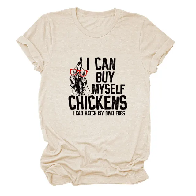 Printed Loose Short sleeved T shirt Sand Color Black - Shop at LoveMi