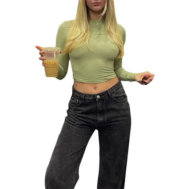 Women's Fashion Casual Solid Color Slim Pullover T shirt Green - Shop at LoveMi