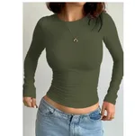 Women's Fashion Casual Solid Color Slim Pullover T-shirt - Military Green