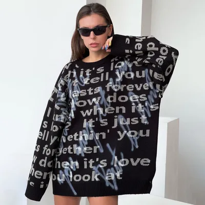 Women's Fashion Casual Loose Contrast Color Letter Embroidered Top Ls2832 Black - Shop at LoveMi