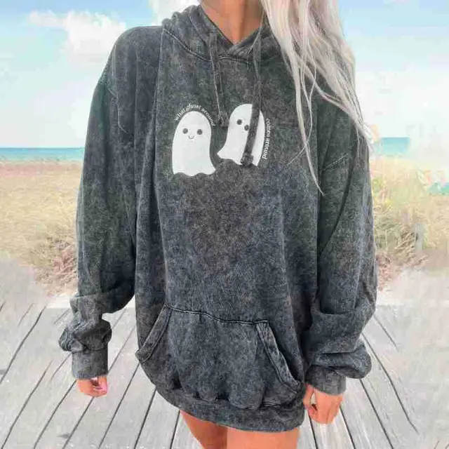 Women's Fashion Casual Letter Print Hoodie Sweater Dark Gray - Shop at LoveMi