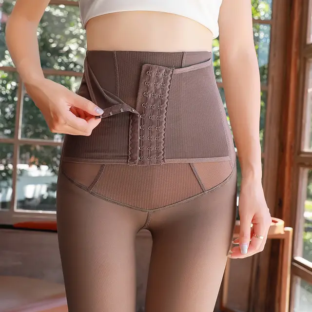 Front Row Buttons High Waist Shaping Leggings For Women Transparent Coffee - Shop at LoveMi