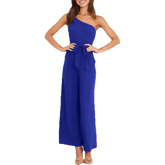 Temperament Commute Solid Color Lace up Jumpsuit For Women Blue - Shop at LoveMi