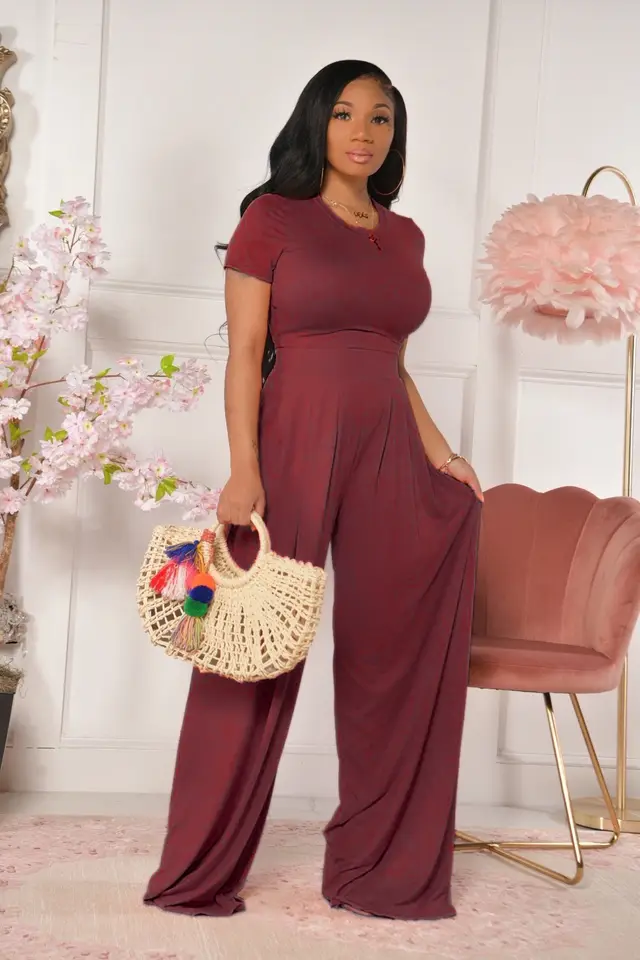 Fashion Casual Wide Leg Two piece Set Wine Red - Shop at LoveMi