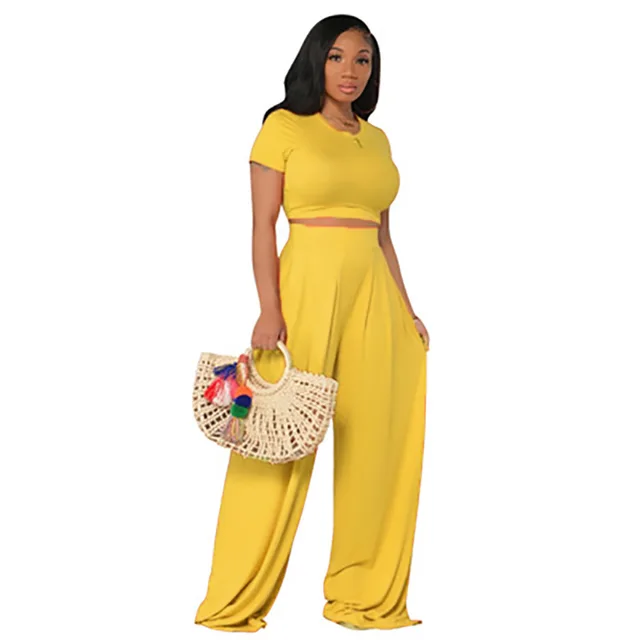 Fashion Casual Wide Leg Two piece Set Yellow - Shop at LoveMi