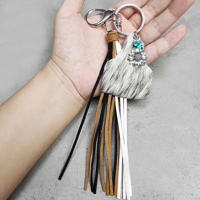 Key Chain Geometric Cow shaped Leather Tassel Turquoise SUNFLOWER 8Style - Shop at LoveMi