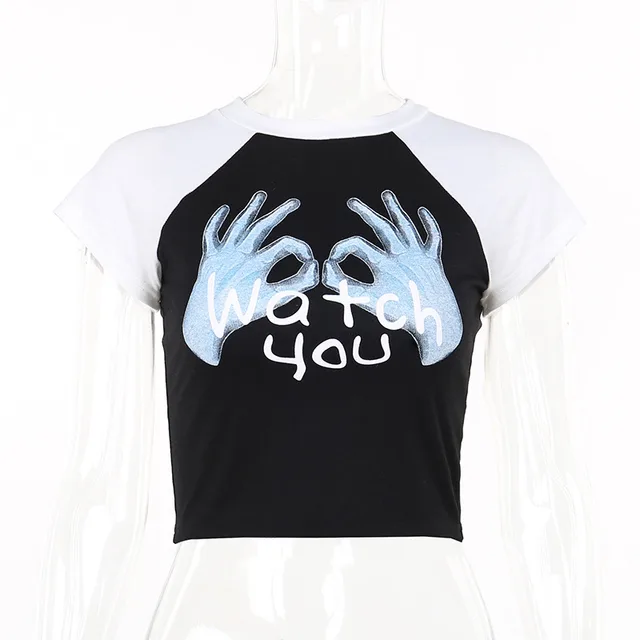 European And American Style Street Palm Print Short T shirt Black - Shop at LoveMi