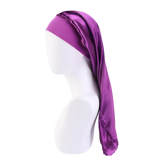 Women's Elastic Wide brimmed Satin Long Tube Nightcap Dark Purple - Shop at LoveMi